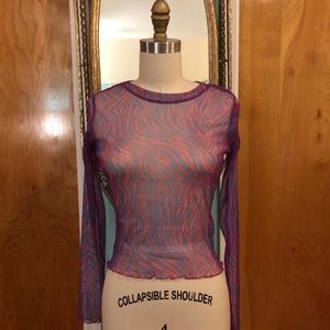 NWT Current Mood pink and blue zebra print mesh long sleeve top, size small